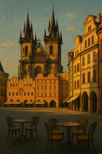 Old Town Square Cafe: Leere Stühle bei Sonnenaufgang von Travel Shop