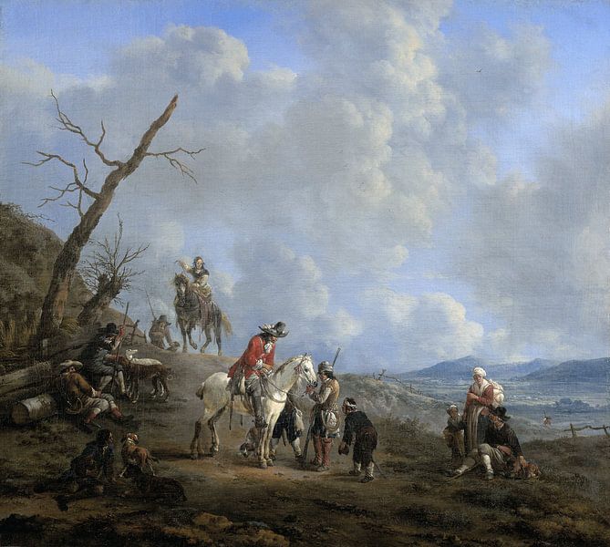 Landschap met ruiters, jagers en landlieden, Johannes Lingelbach van Meesterlijcke Meesters