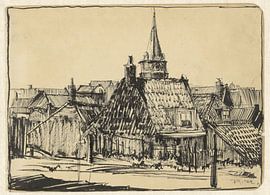 Dick Ket, View of houses and church at Scheveningen, 1924 by Atelier Liesjes
