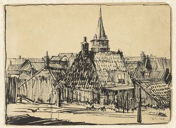 Dick Ket, Gezicht op huizen en kerk te Scheveningen, 1924 van Atelier Liesjes