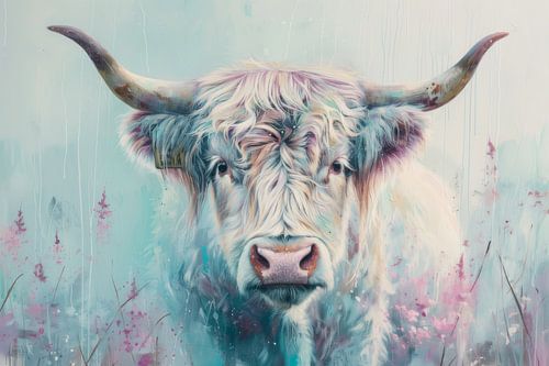 Schottische Highlander Kuh in Pastell Traum
