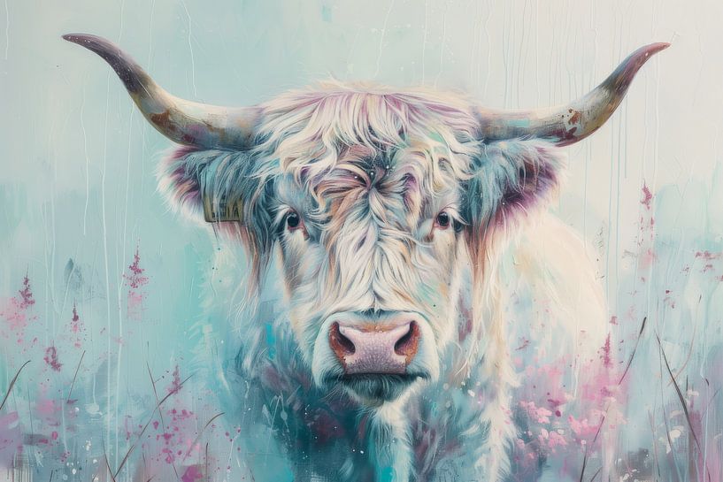 Schottische Highlander Kuh in Pastell Traum von Eva Lee