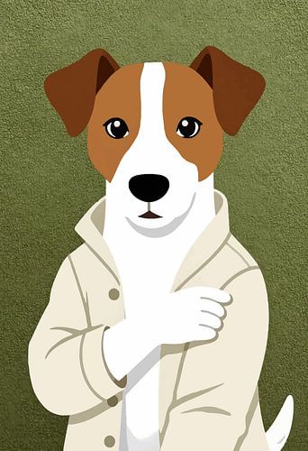 Tableau représentant un élégant Jack Russell Terrier en trench-coat
