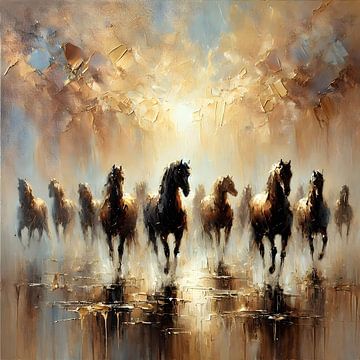 Paarden in het water van FoXo Art