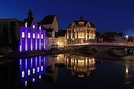 Verlichte oude stad en rivier Werra in Eschwege van Alexander Ließ thumbnail