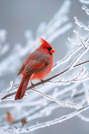 Rotkardinal Männchen (Cardinalis cardinalis) im Winter