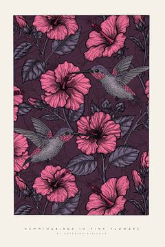 Kolibries en roze bloemen van Katerina Kirilova