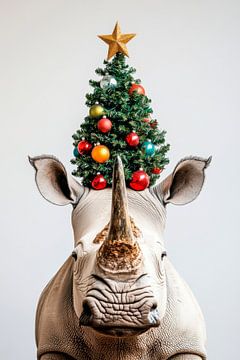Kerstneushoorn van Poster Art Shop