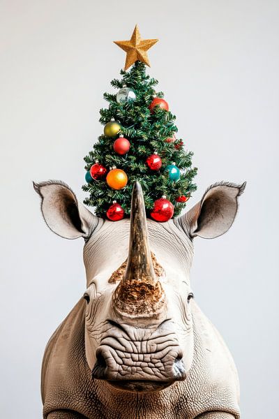 Christmas rhinoceros by Poster Art Shop