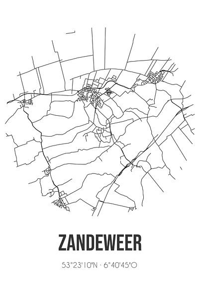 Zandeweer (Groningen) | Karte | Schwarz und weiß von Ortsdrucke