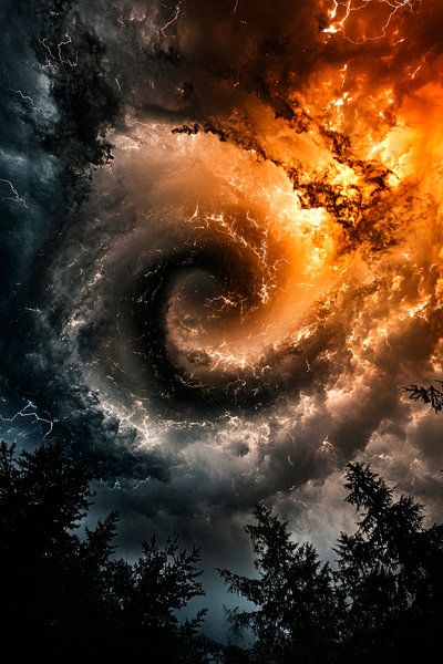 Dramatic swirls of clouds over trees by Poster Art Shop
