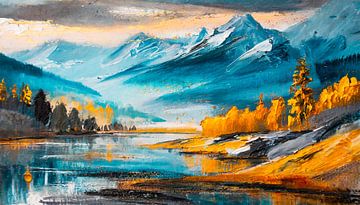 Painting with landscape by Mustafa Kurnaz