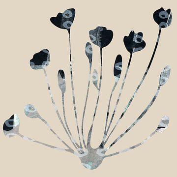 Bloemen in grijs en zwart. Wabi- sabi botanische collage. van Dina Dankers