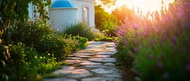 Chemin de jardin agréable au coucher du soleil sur Poster Art Shop