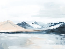 Paysage de montagne minimaliste – Tableau moderne dans des tons bleus doux