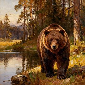 Dieren in het wild - Ontembare gratie - Bruine beer 2 van Johannas Art Creations