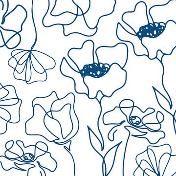 Scandinavische Bloemenmarkt Vintage Blauw op Wit van Mad Dog Art