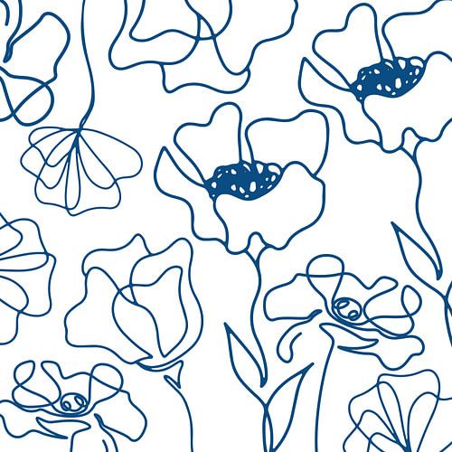 Scandinavische Bloemenmarkt Vintage Blauw op Wit