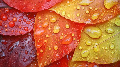 Autumn leaves with raindrops