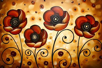 Abstracte warme bloemen kunstwerk schilderij van Art & Soul Creations