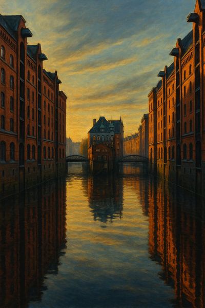 Hamburg Speicherstadt Sunset – Edward Hopper Inspired Reflections by Travel Shop
