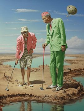 strand golfen oude mannen surrealistisch landschap bizar onwerkelijk van gm_designs