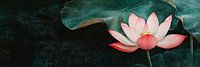 Lotus flower with large leaf and red accents panorama by Digitale Schilderijen thumbnail