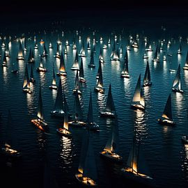 Sailing race at night