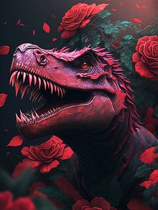 Dinosaurus met rode rozen van haroulita