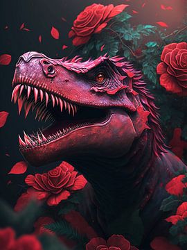 Dinosaurier mit roten Rosen von haroulita