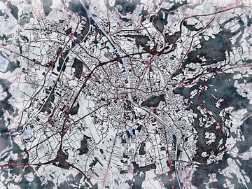 Kaart van Salzburg in de stijl 'White Winter' van Maporia