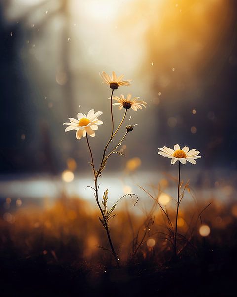 Wilde bloemen bij zonsondergang van fernlichtsicht