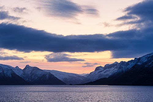 Mountains and rocks in winter near Ørnes in Norway