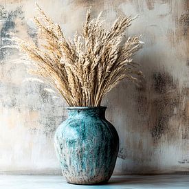 Blauwe vaas met droogbloemen van Art & Soul Creations