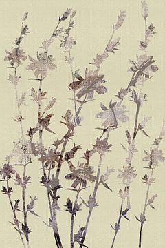 Zomerbloemen in taupe op crèmekleurig linnen van Dina Dankers