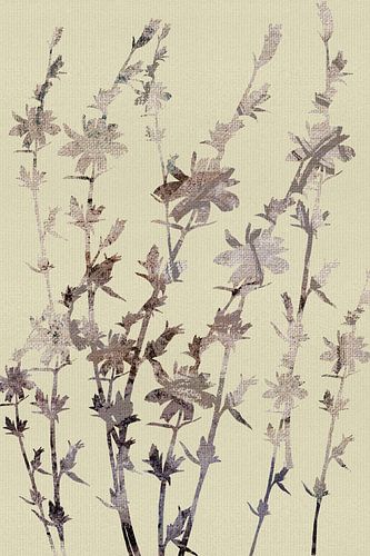 Fleurs d'été en taupe sur lin crème