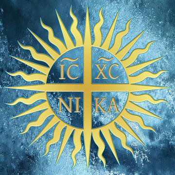 Sonne mit Kreuz - IC XC NIKA - Meerwasserhintergrund