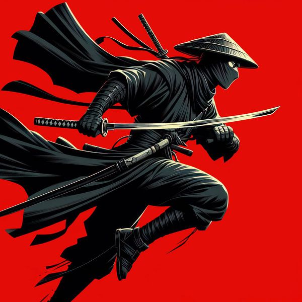 Ninja auf Rot von Subkhan Khamidi