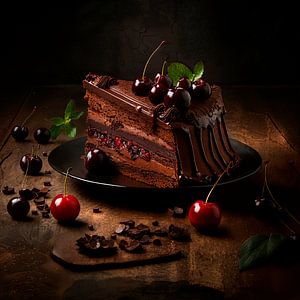 Schokoladenkuchen mit Kirschen