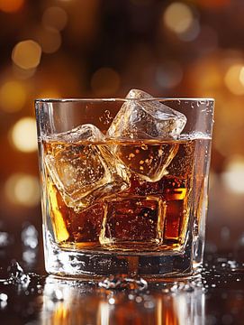 Een glas whiskey on the rocks van Koffie Zwart