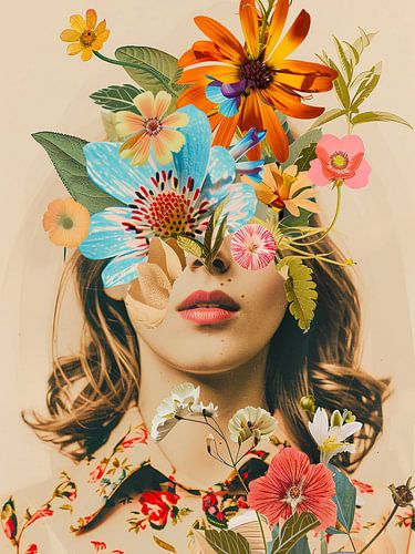 Vintage portret met bloemen