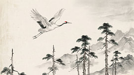 Crane Above Pine Mountains by my pixel art
