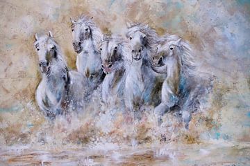 schilderij 'witte paarden",  "white horses running.."