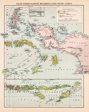 Vintage kaart Kleine Soenda Eilanden, Molukken en Nieuw Guinea van Studio Wunderkammer