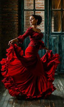 Flamenco in Rouge: dance of seduction by Klaus Tesching - Art-AI