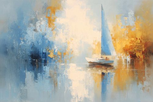 Abstracte zeilboot op kalm water