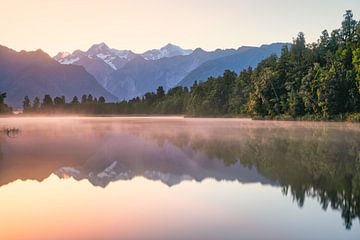 New Zealand Lake Matheson at Golden Hour by Jean Claude Castor