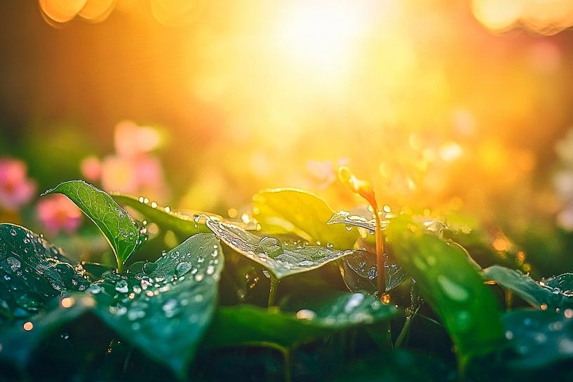 Lumière du soleil sur des feuilles rugueuses le matin par Poster Art Shop