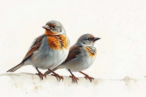 Een tweetal roodborstjes op een berkentak landelijk.