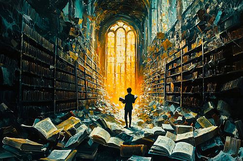 Magische bibliotheek met boeken